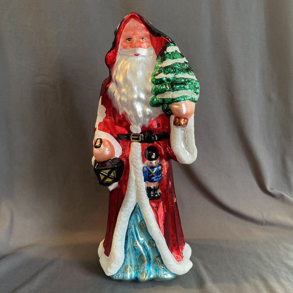MCM Vintage Mercury Glass Santa Figure 12" Tree Lantern Toy Soldier Centerpiece
